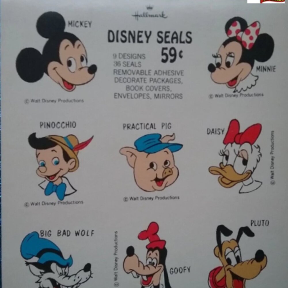 Hallmark Disney Characters Seals/Stickers Pad (Vintage & Rare)
